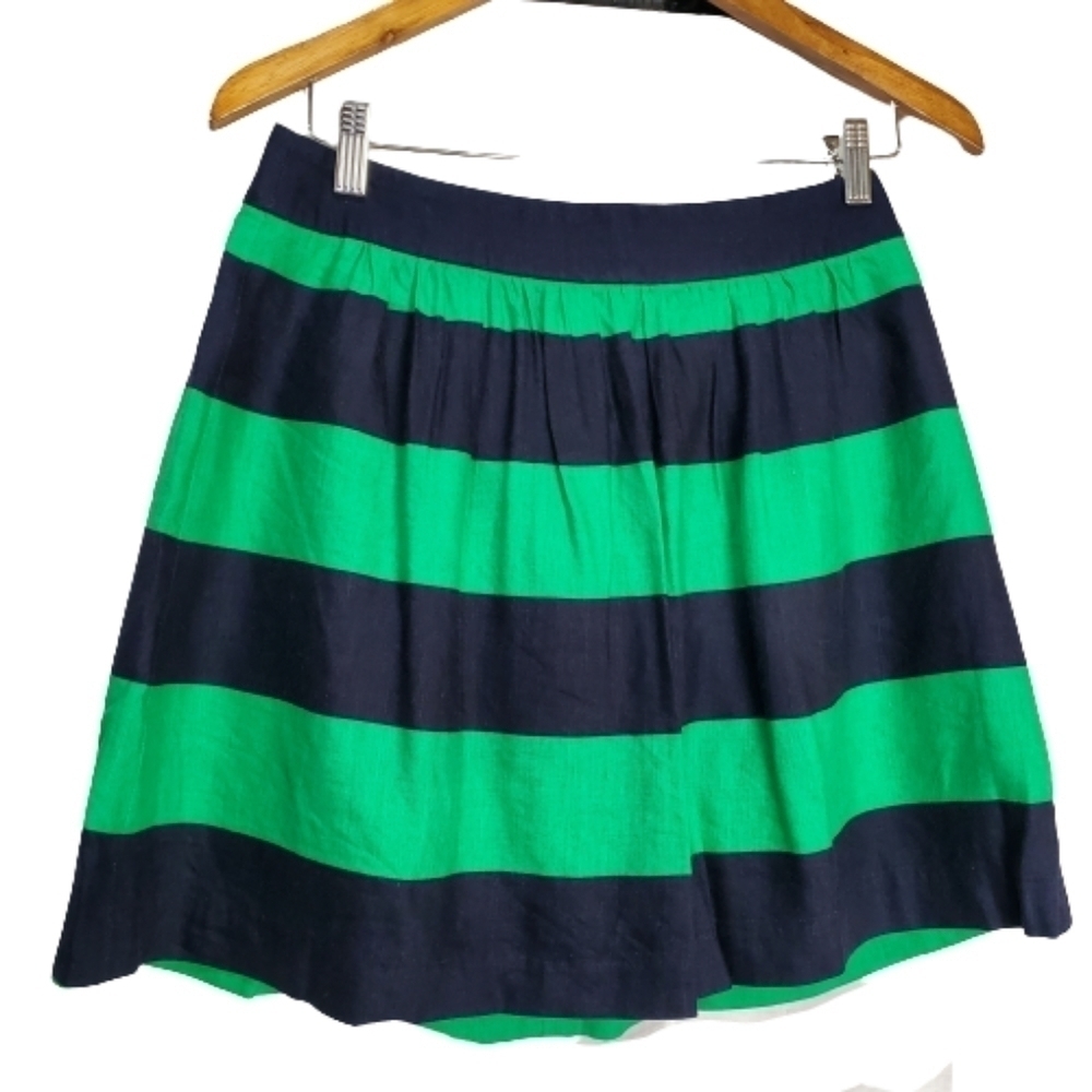 Banana Republic Linen Blend Green Blue Striped A-Line Mini Full Skirt Size 4P
